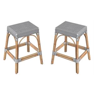 Home Square 24.5&quot Rattan Counter Stool in White and Gray Dot - Set of 2