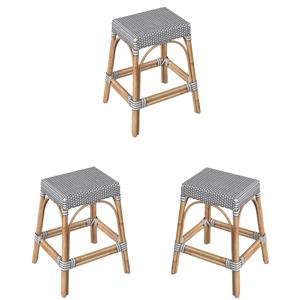 Home Square 24.5&quot Rattan Counter Stool in White and Gray Dot - Set of 3