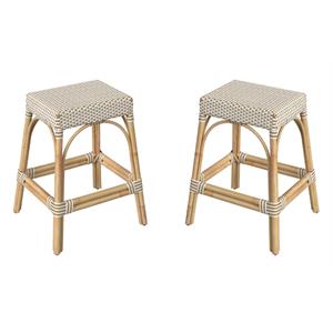 Home Square 24.5&quot Rattan Counter Stool in White and Tan Dot - Set of 2