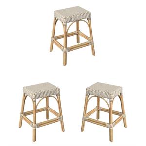 Home Square 24.5&quot Rattan Counter Stool in White and Tan Dot - Set of 3