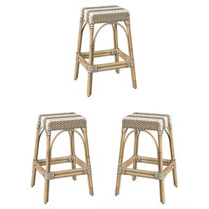 Home Square 30&quot Rectangular Rattan Bar Stool in Tan & White - Set of 3