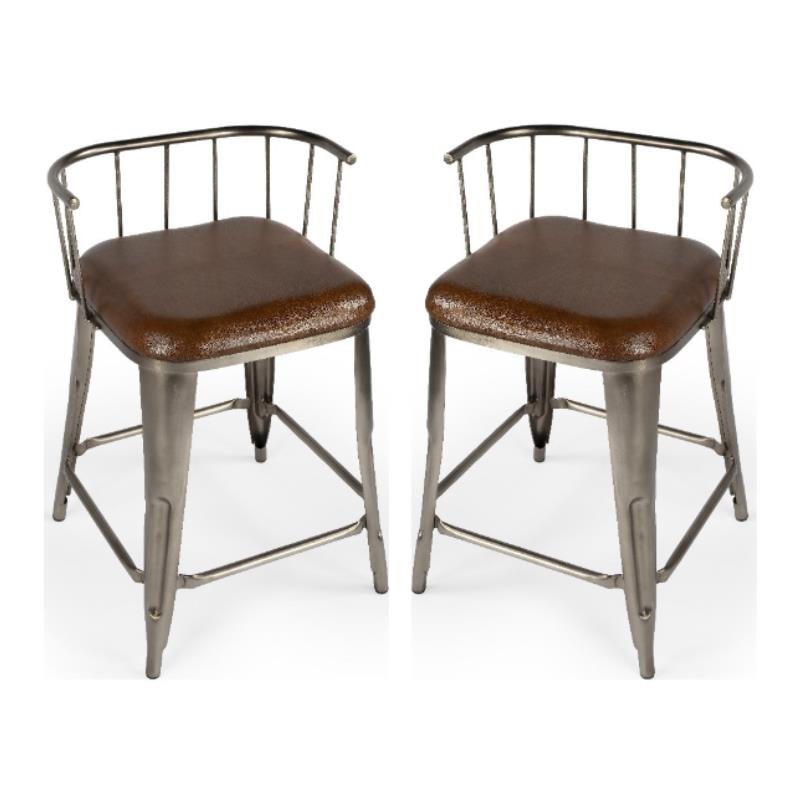 Home Square Iron & Leather Counter Stool in Brown Finish - Set of 2