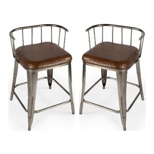 Home Square Iron & Leather Counter Stool in Brown Finish - Set of 2