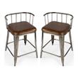 Home Square Iron & Leather Counter Stool in Brown Finish - Set of 2