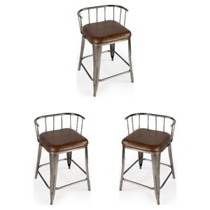 Home Square Iron & Leather Counter Stool in Brown Finish - Set of 3
