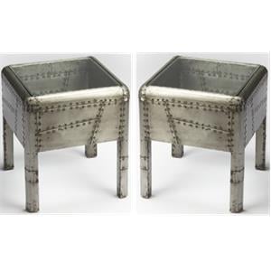 Home Square Metal Glass Top End Table in Gray Finish - Set of 2