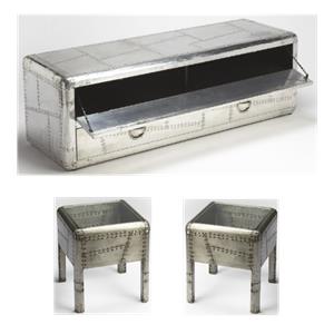 Home Square 3-Piece Set with Entertainment Console and 2 End Tables in Gray