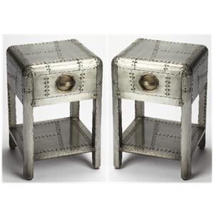 Home Square One Drawer Metal Side Table in Silver - Set of 2