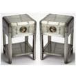 Home Square One Drawer Metal Side Table in Silver - Set of 2
