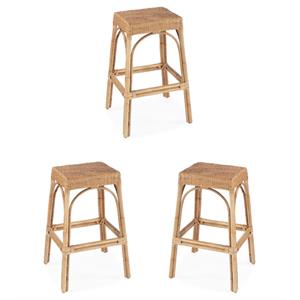 Home Square 30&quot Rectangular Rattan Bar Stool in Natural - Set of 3