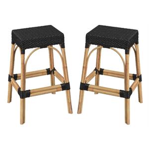 Home Square 30&quot Rectangular Rattan Bar Stool in Black - Set of 2