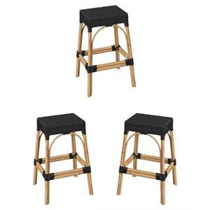 Home Square 30&quot Rectangular Rattan Bar Stool in Black - Set of 3