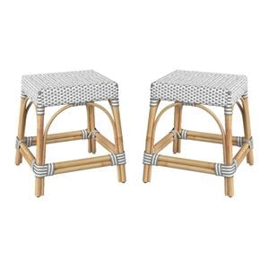 Home Square 18&quot Rattan Rectangular Dining Stool in Gray & White - Set of 2