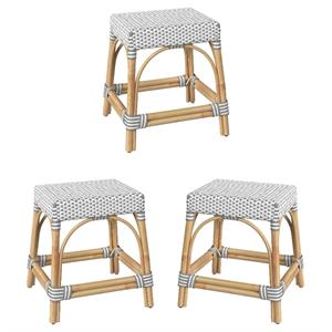 Home Square 18&quot Rattan Rectangular Dining Stool in Gray & White - Set of 3