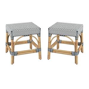 Home Square 18&quot Rattan Dining Stool in White & Navy - Set of 2