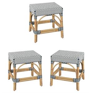 Home Square 18&quot Rattan Dining Stool in White & Navy - Set of 3