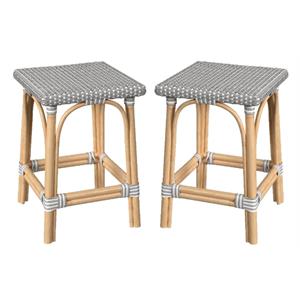 Home Square 24&quotH Rattan Counter Stool in Gray & White - Set of 2