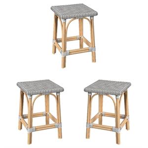 Home Square 24&quotH Rattan Counter Stool in Gray & White - Set of 3