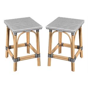 Home Square 24&quotH Rattan Counter Stool in White & Black - Set of 2