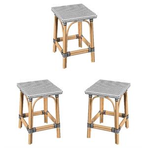 Home Square 24&quotH Rattan Counter Stool in White & Black - Set of 3