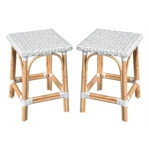 Home Square 24&quotH Rattan Counter Stool in Glossy White - Set of 2