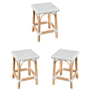 Home Square 24&quotH Rattan Counter Stool in Glossy White - Set of 3