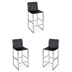 Home Square 28&quot Leather Rectangular Barstool in Black - Set of 3