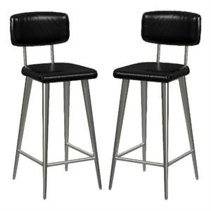 Home Square 26&quot Leather Rectangular Counter Stool in Black - Set of 2