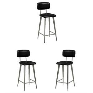 Home Square 26&quot Leather Rectangular Counter Stool in Black - Set of 3