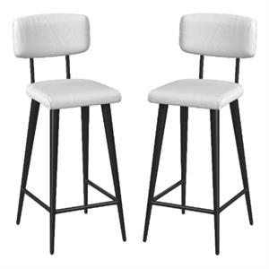 Home Square 26&quot Leather Rectangular Counter Stool in White - Set of 2