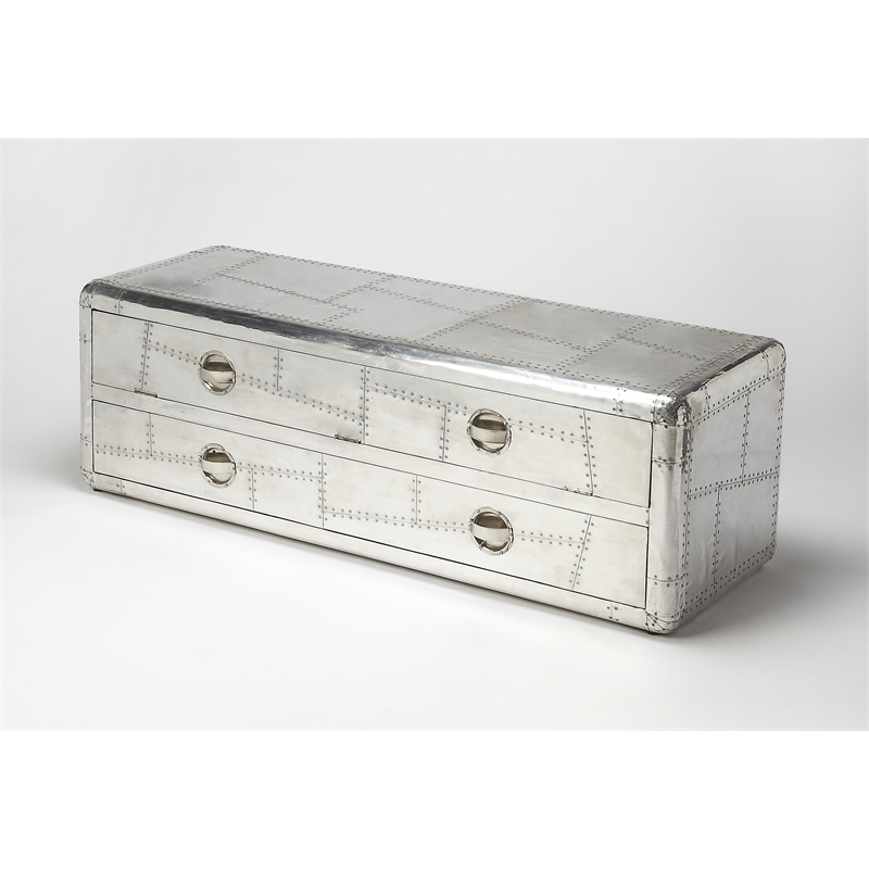 Home Square 3-Piece Set with Entertainment Console and 2 Side Tables in Silver