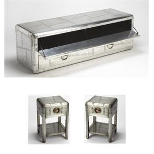 Home Square 3-Piece Set with Entertainment Console and 2 Side Tables in Silver
