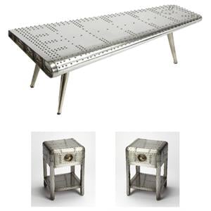 Home Square 3-Piece Set with Metal Coffee Table and 2 Side Tables in Silver