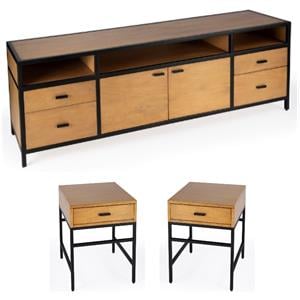 Home Square 3-Piece Set with Storage TV Stand and 2 End Tables
