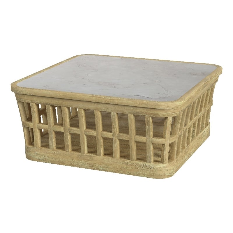 Home Square 2-Piece Set with Marble Coffee Table and End Table in Natural