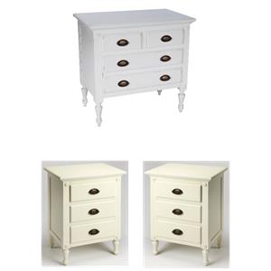 home square 3-piece set with 2 nightstands and 4 drawer wood chest in white