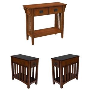 Home Square 3-Piece Set with Console Table and 2 Chairsides Table in Brown