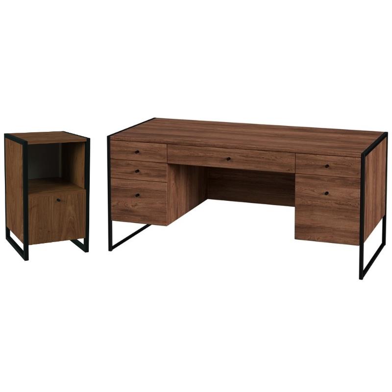 Home Square 2-Piece Set with File Cabinet and 2-Drawer Wood Writing Desk