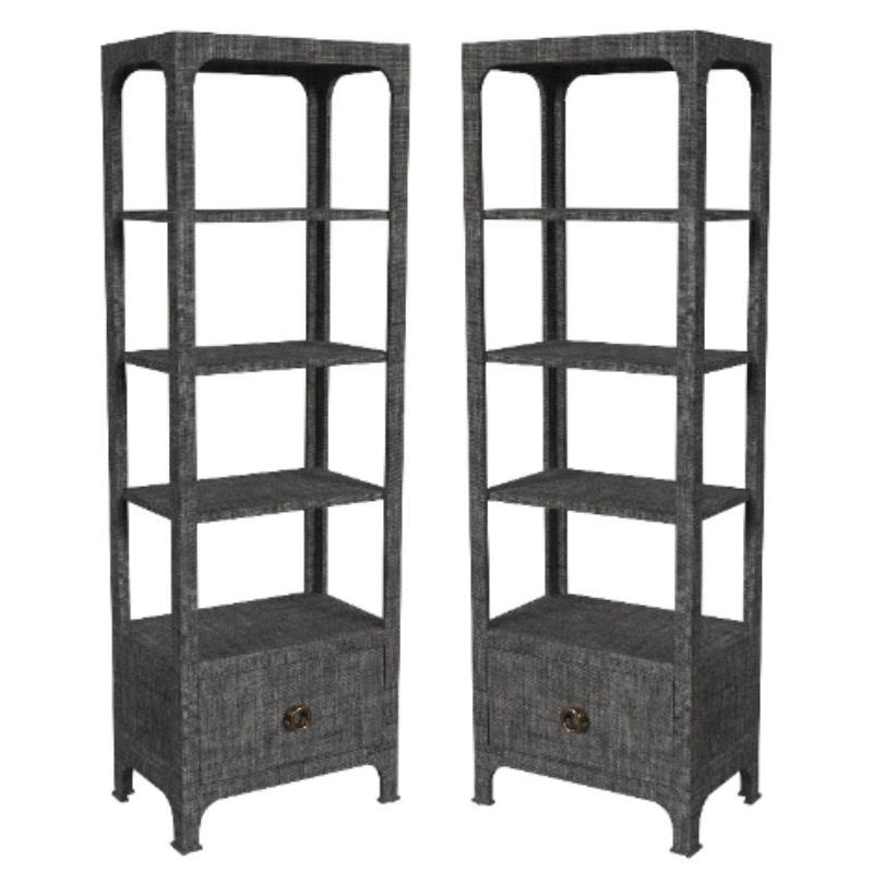 Home Square Solid and Engineered Wood Bookcase in Charcoal - Set of 2