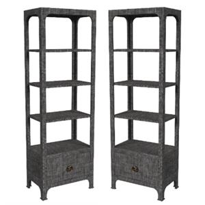 Home Square Solid and Engineered Wood Bookcase in Charcoal - Set of 2