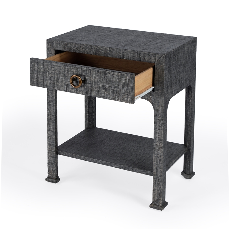 Home Square One Drawer and Lower Shelf Nightstand in Charcoal - Set of 2