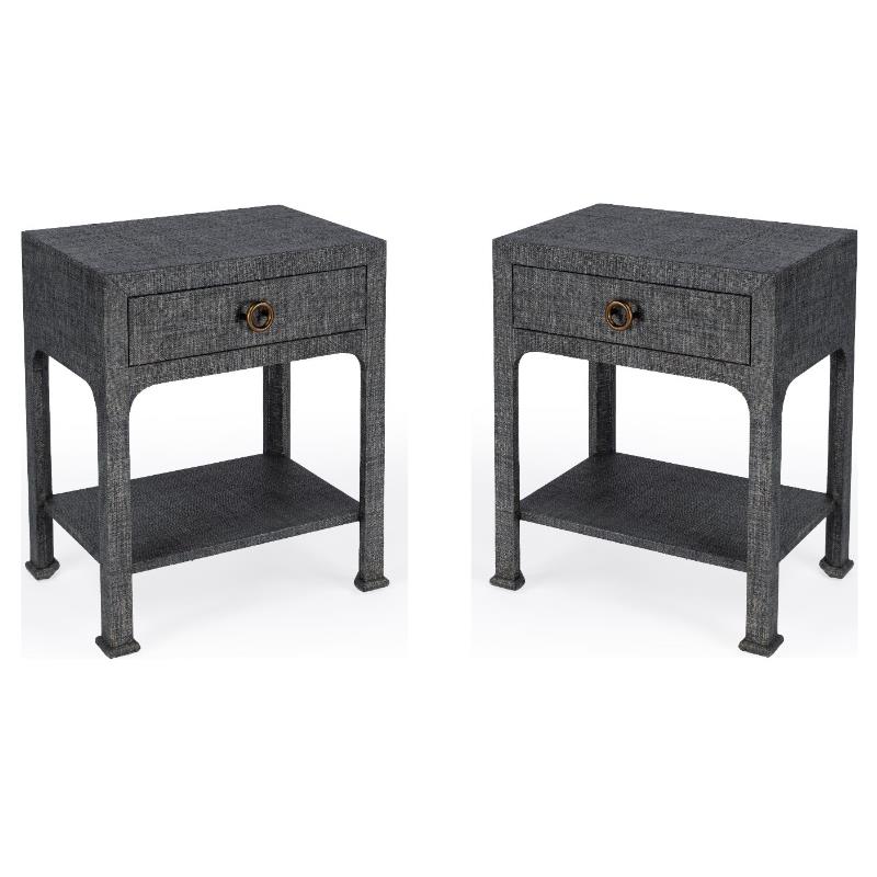 Home Square One Drawer and Lower Shelf Nightstand in Charcoal - Set of 2