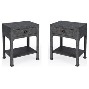 Home Square One Drawer and Lower Shelf Nightstand in Charcoal - Set of 2