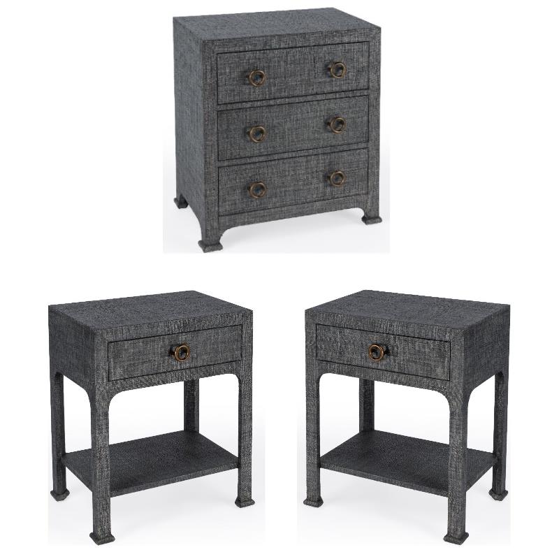 Home Square 3-Piece Set with 2 Nightstands and Chest in Charcoal