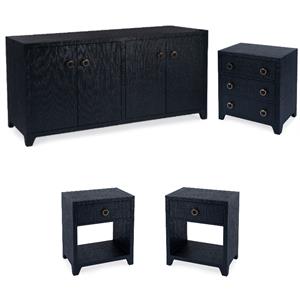 home square 4-piece set with 2 nightstands and chest and sideboard in navy blue