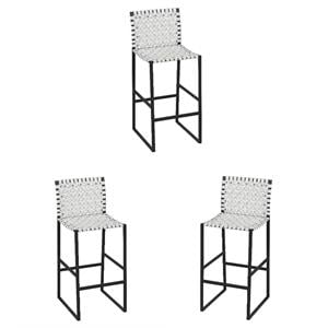 Home Square 28&quot Woven Leather Rectangular Barstool in White - Set of 3