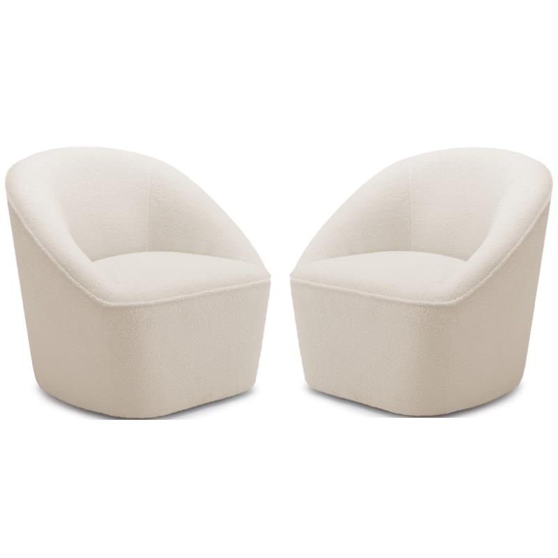 Home Square Polyester Boucle Fabric Swivel Accent Chair in White - Set of 2