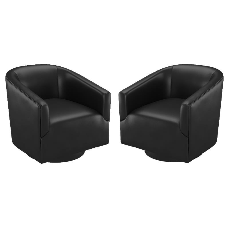 Home Square Faux Leather and Wood Swivel Accent Chair in Black - Set of 2