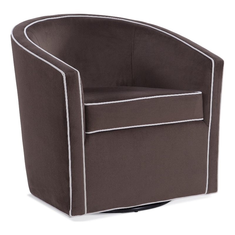 Home Square Velvet Barrel Swivel Chair in Brown and Cream - Set of 2