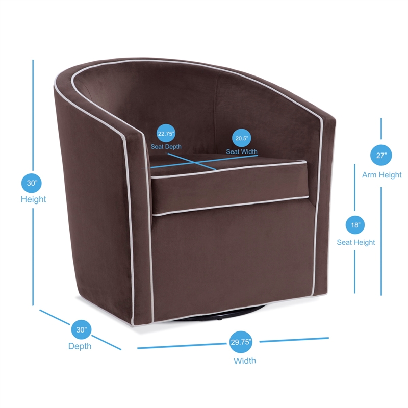 Home Square Velvet Barrel Swivel Chair in Brown and Cream - Set of 2